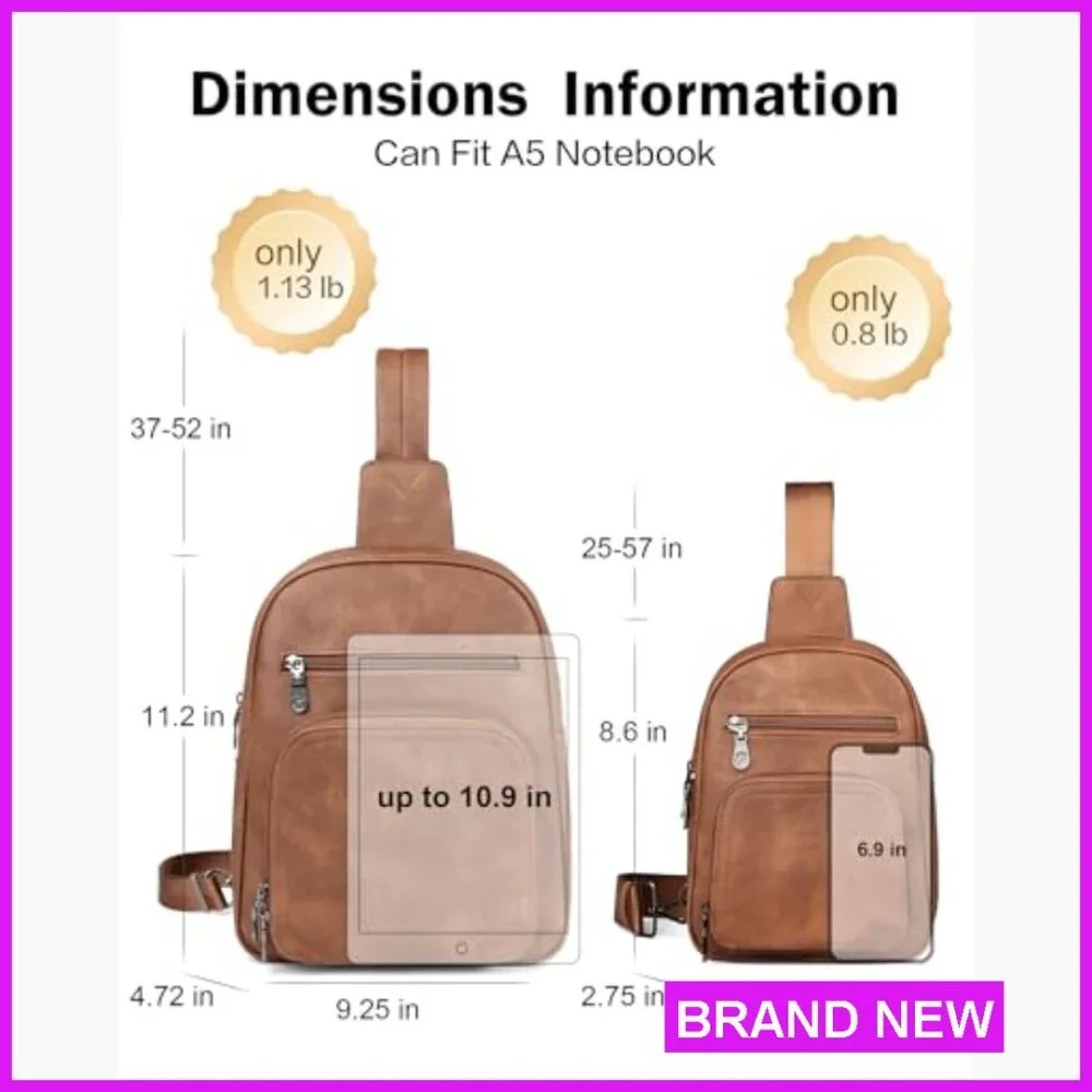 PU Leather Crossbody Sling Bag Multi-Pocket Travel Purse Adjustable Strap - Picture 4 of 6